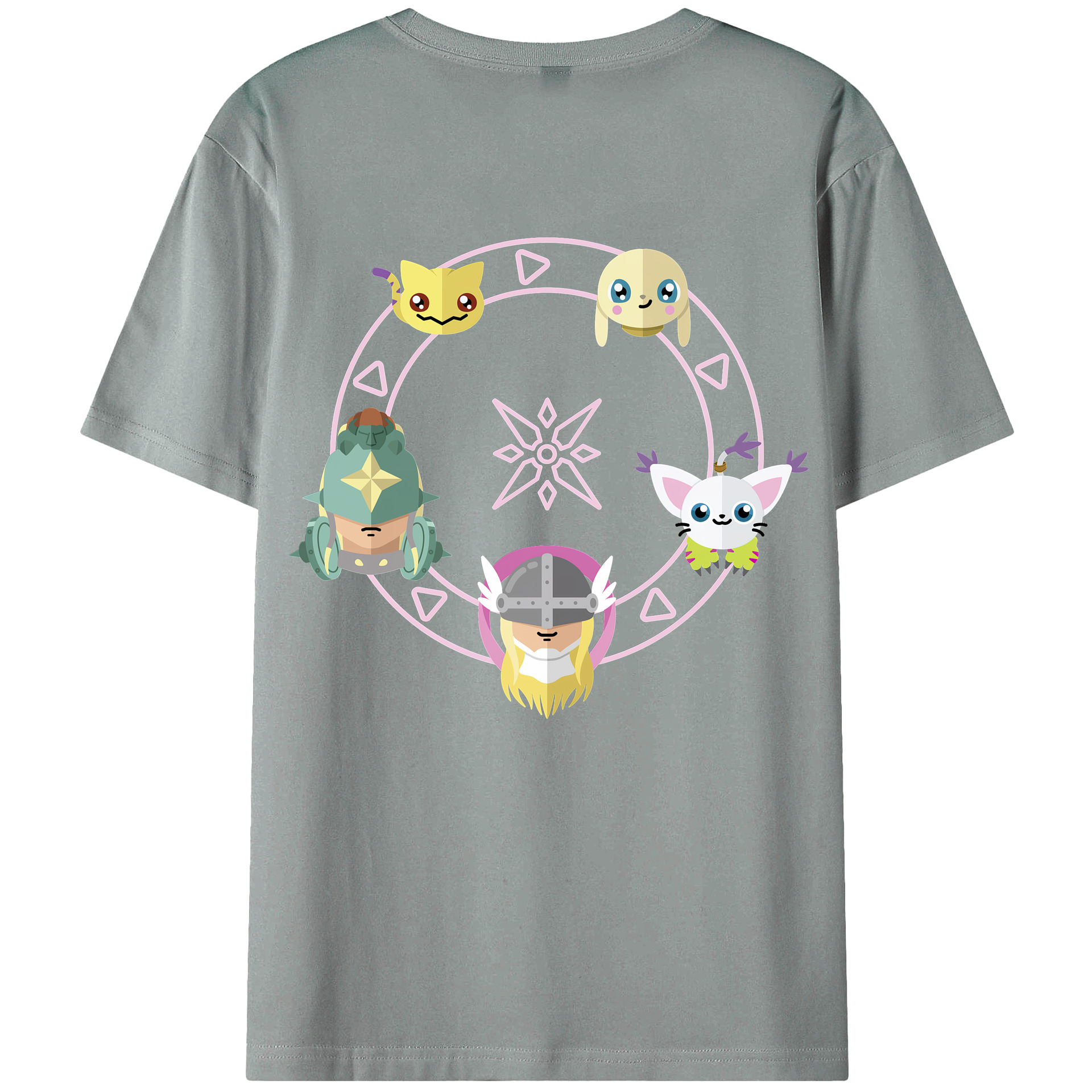 （画像用） Digimon デジタルモンスター/デジモン 綿100％ メンズ半袖Tシャツ（バックプリント） 通気性